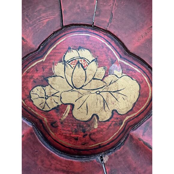 Vintage Hand Created Chinese Carved Wooden Red Gold Bowl - Picture 10 of 12